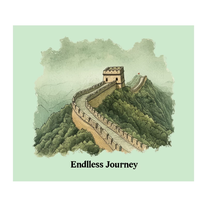 Watercolor Painting of the Great Wall: An Endless Journey Through Ancient Mountains Tapestry