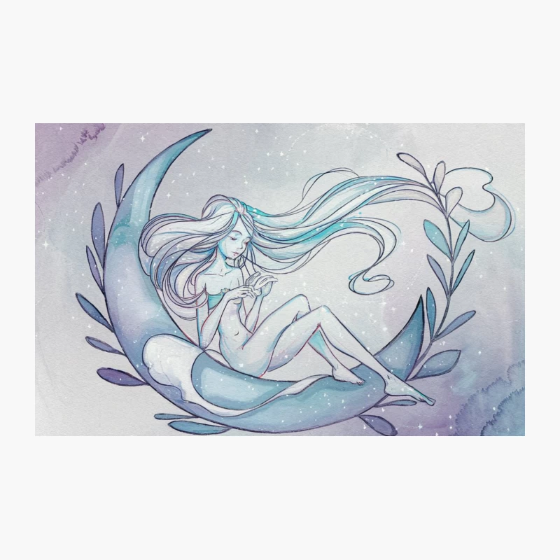 Ethereal Mermaid Resting on Crescent Moon: A Whimsical Watercolor Fantasy Travel Mug