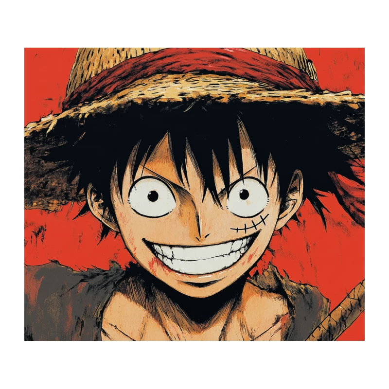 Grinning Straw Hat Pirate: One Piece Anime Character Portrait Tapestry