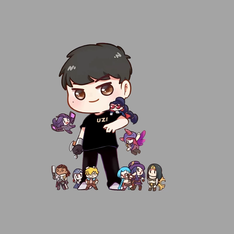 Chibi-Design mit Charakteren Herren T-Shirt