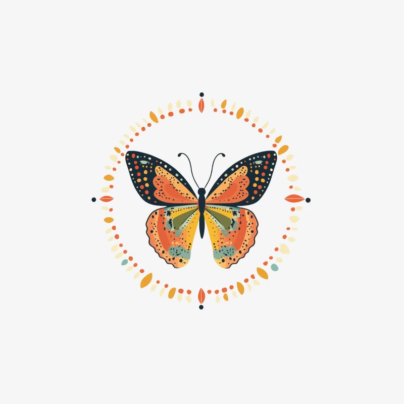 Colorful Butterfly Illustration with Circular Decorative Design Male Long Sleeve T-Shirt