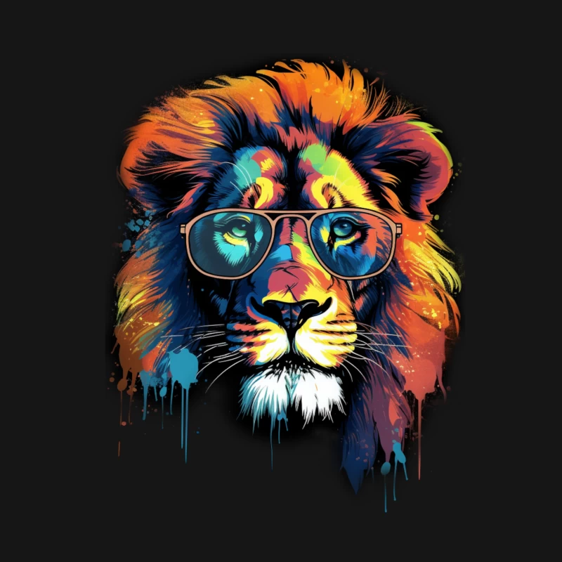 lion colorful glasses art abstract vibrant animal Male T-Shirt