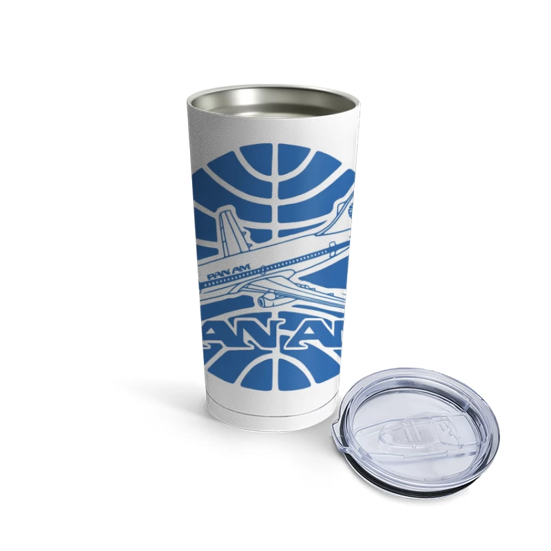 Vintage Pan Am Airlines Blue Globe Logo with Aircraft Design Travel Mug