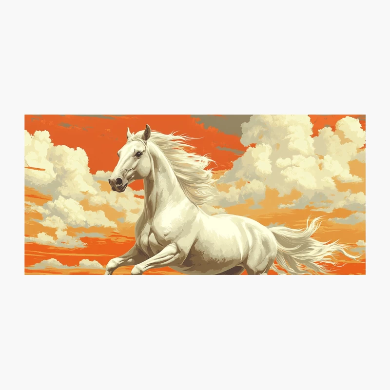 Majestic White Stallion Galloping in Dramatic Sunset Painting Coffee Mug