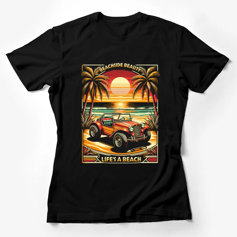 Strandauto unter Palmen bei Sonnenuntergang Damen T-Shirt
