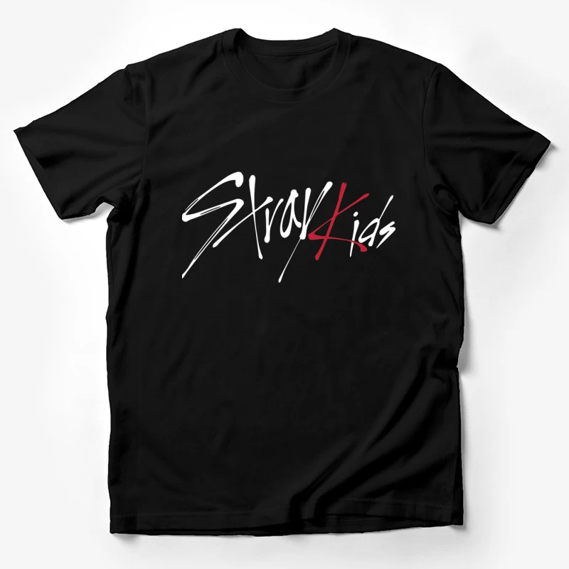 Modern Minimalist Calligraphic Signature in Red and Black Male T-Shirt