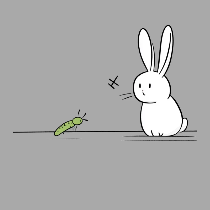 Cute Minimal Drawing of Rabbit Meeting Caterpillar Male Pullover Hoodie