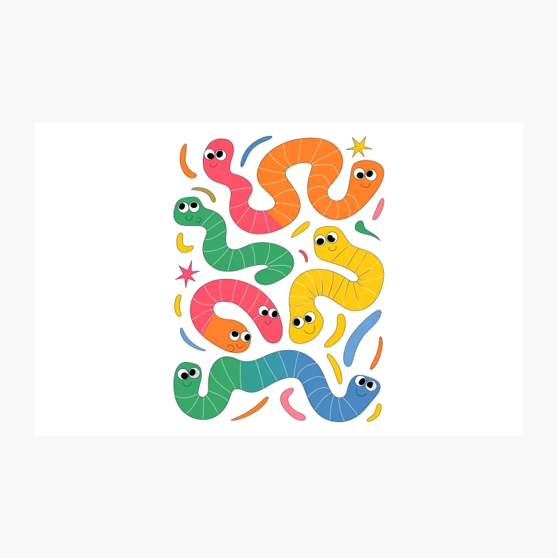Playful Cartoon Worms: Colorful and Cute Abstract Children's Illustration Travel Mug