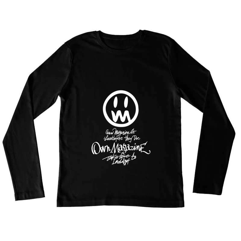 Lächelndes Gesicht und Magazine-Slogan Damen Langarm T-Shirt