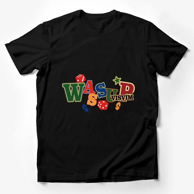 Buntes WASUP-Design mit Würfeln Herren T-Shirt