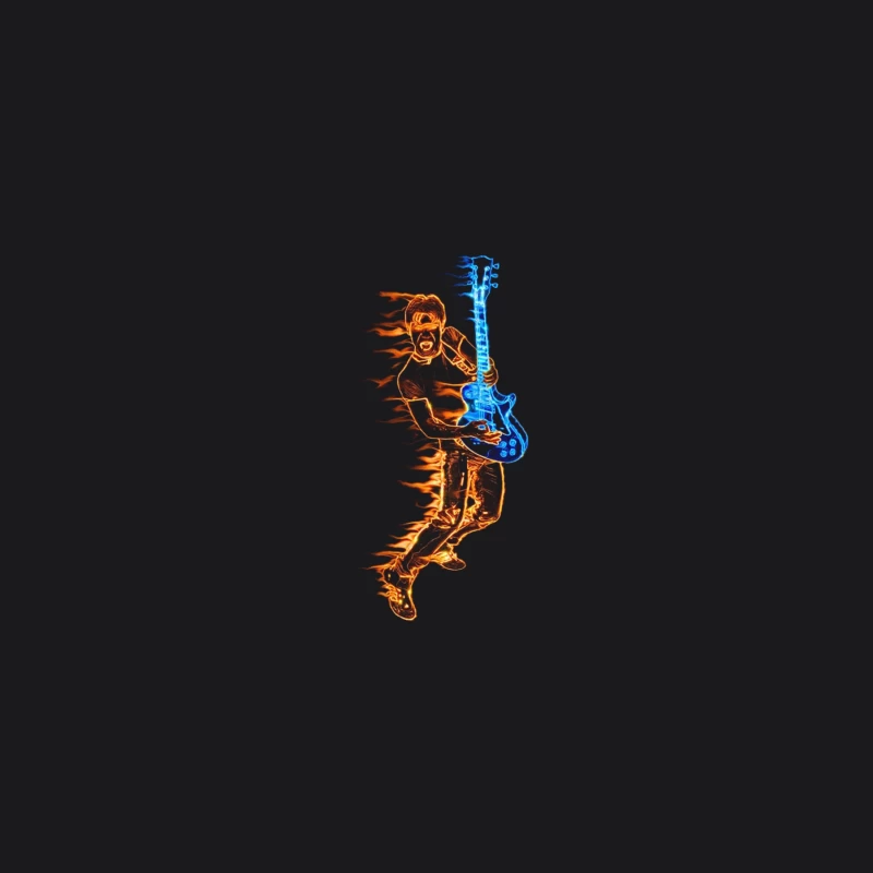 Energetic Guitarist Playing with Flames Desk Mat