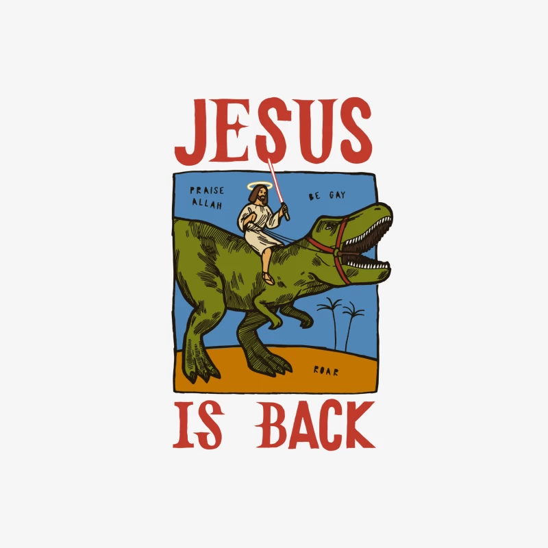 Jesus auf einem Dinosaurier mit Lichtschwert Herren Pullover Sweatshirt