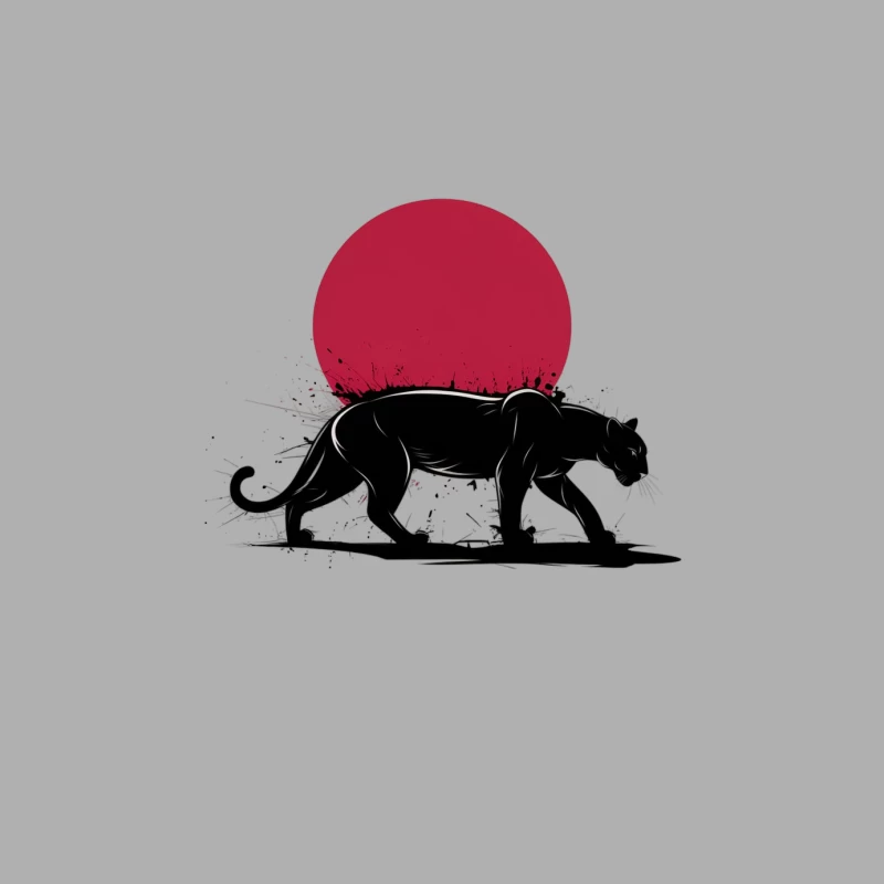 Minimalist Black Panther Silhouette with Red Sun Male Tank Top