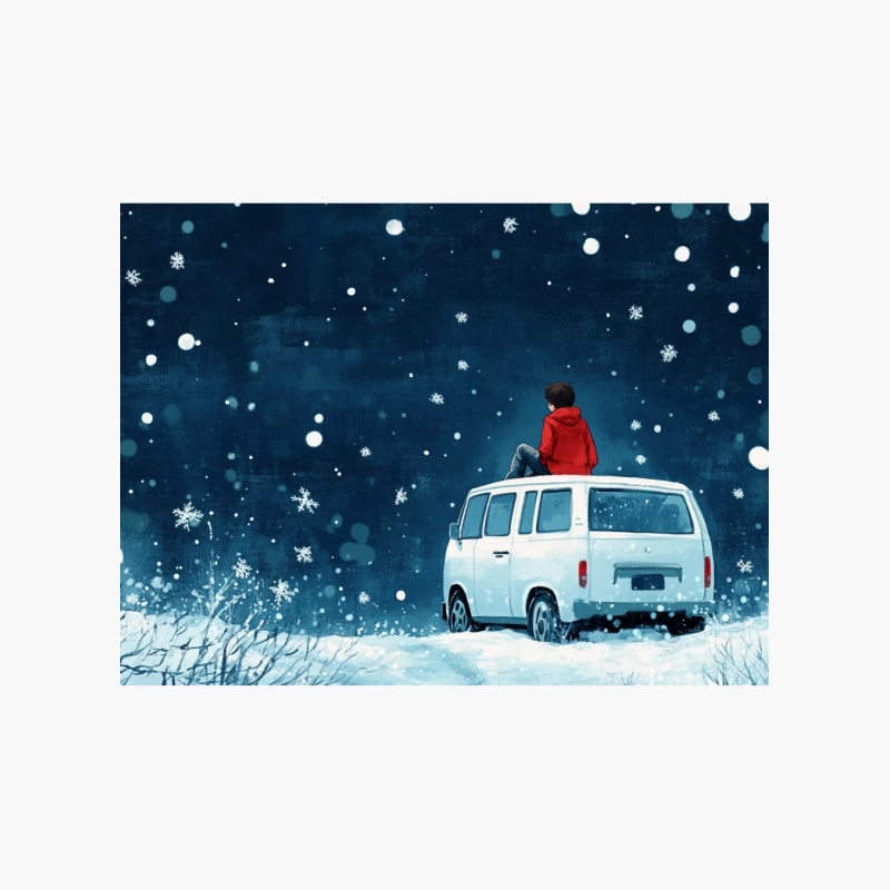 Solitary Adventure: Starry Winter Night with a Van in the Snow Cotton Tote Bag