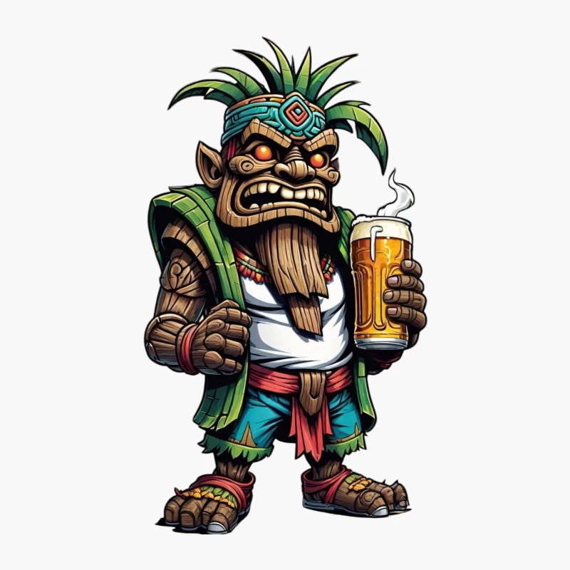 Angry Tribal Character with Beer Cotton Tote Bag