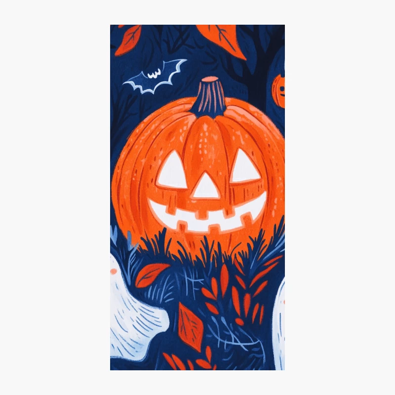 Spooky Halloween Illustration with Pumpkin and Ghosts iPhone Case