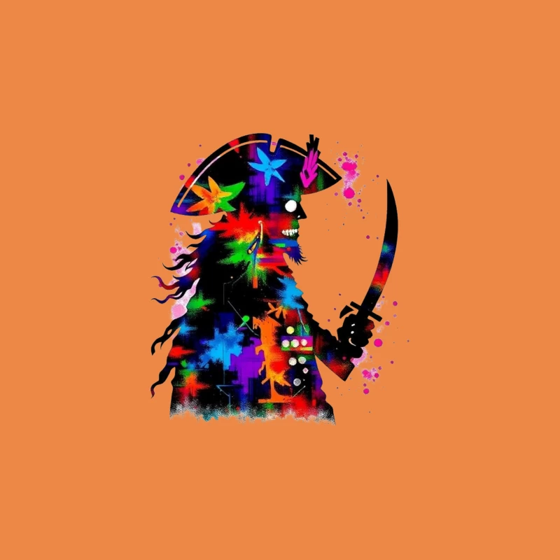Colorful Pirate Silhouette with Sword Travel Mug