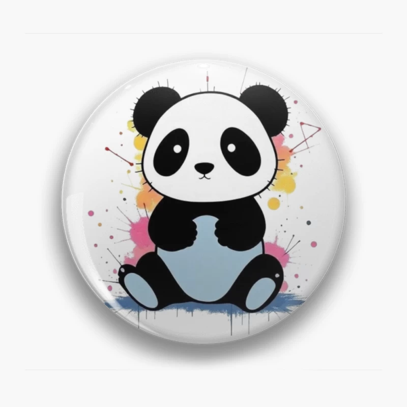 Adorable Cartoon Panda with Watercolor Splash Background Pin