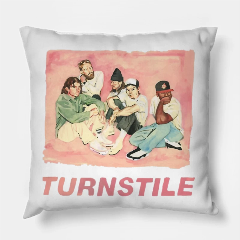 Watercolor Portrait of Hip Hop Group "Turnstile" Throw Pillow