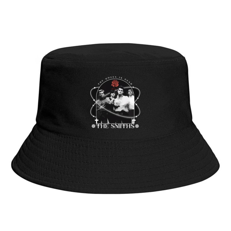 The Smiths - Vintage Black and White Band Portrait with Red Rose Bucket Hat