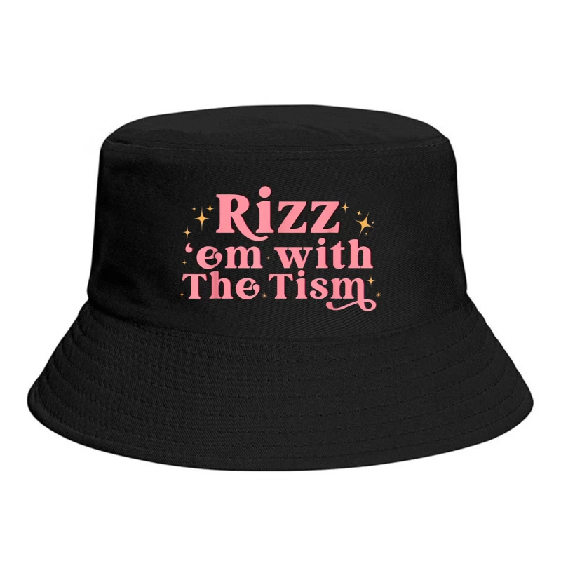 Retro Pink Typography: "Rizz em with The Tism" with Sparkles Bucket Hat