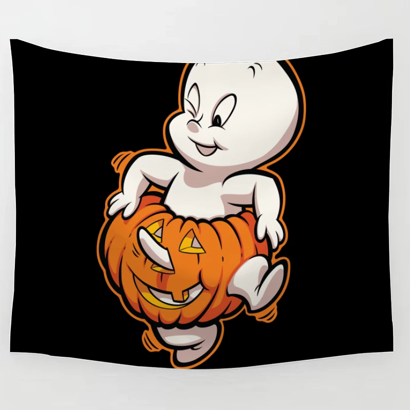 Casper the Friendly Ghost in a Pumpkin Costume Tapestry