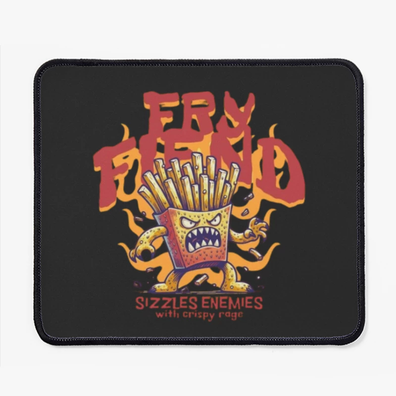 Angry French Fries Monster Character with Flames Illustration Mouse Pad