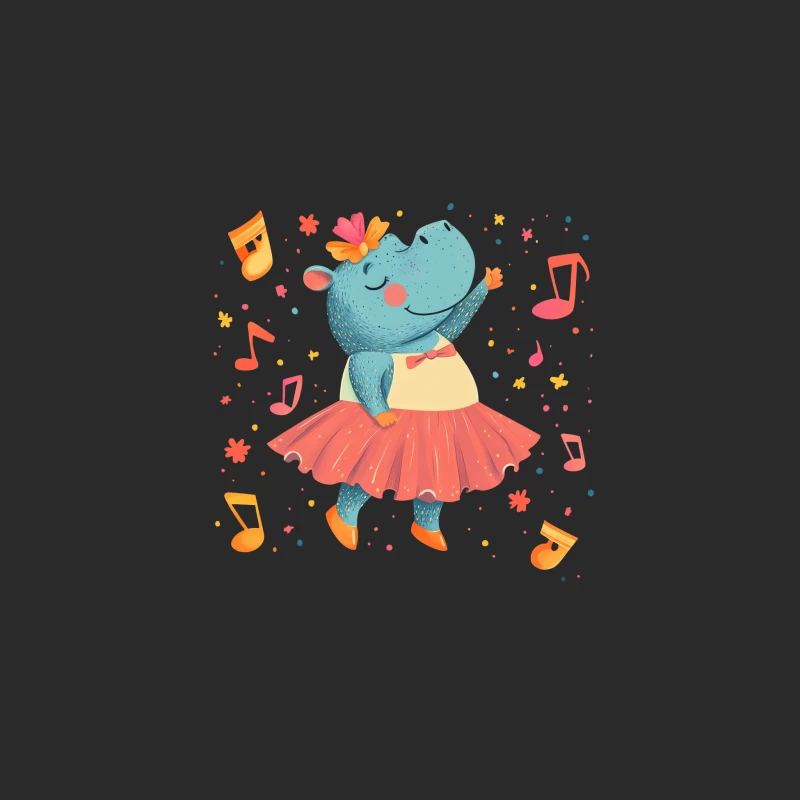 Dancing Hippo in Tutu: Cute Cartoon Musical Illustration Baseball Cap
