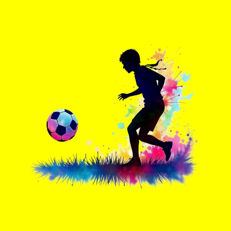 Silhouette of a Soccer Player with Color Splash Tapestry