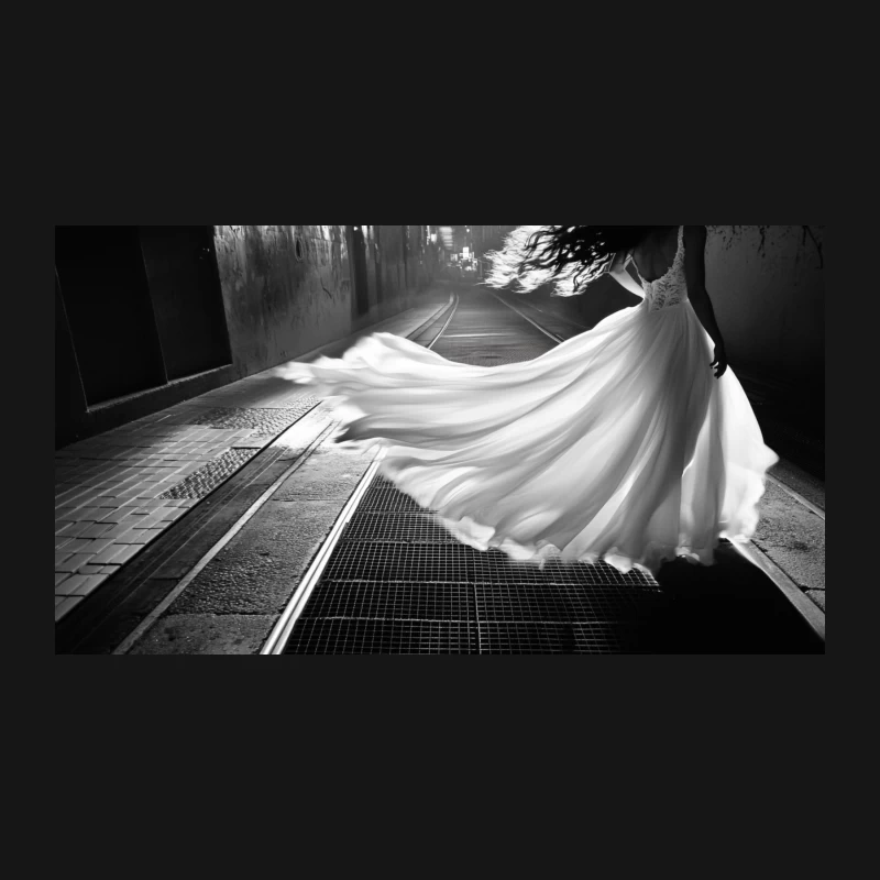 Ethereal Bride: A Monochrome Urban Ballet on Tram Tracks Desk Mat