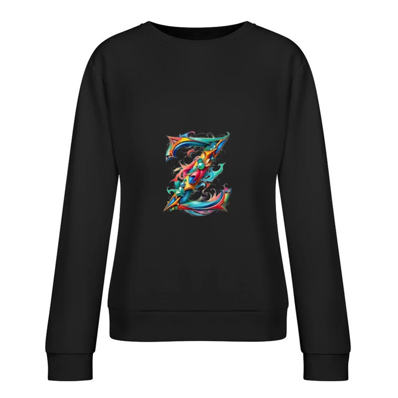 Ornate Floral Letter Z in Vibrant Colors Female Pullover Sweatshirt