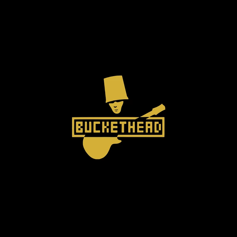 Gold Buckethead Guitar Player Logo Design Desk Mat