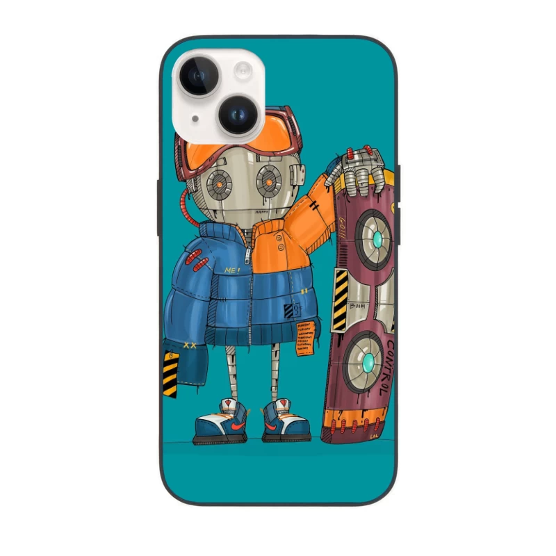 Cute Robot Skater with Futuristic Board iPhone Case