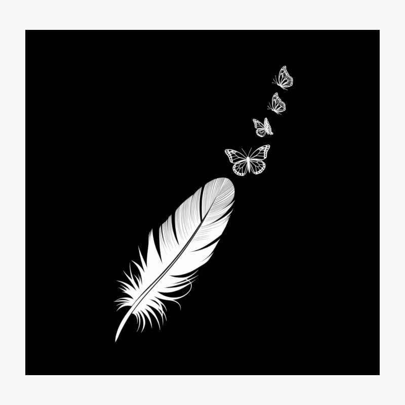 Minimalist Black and White Feather with Butterflies Throw Pillow
