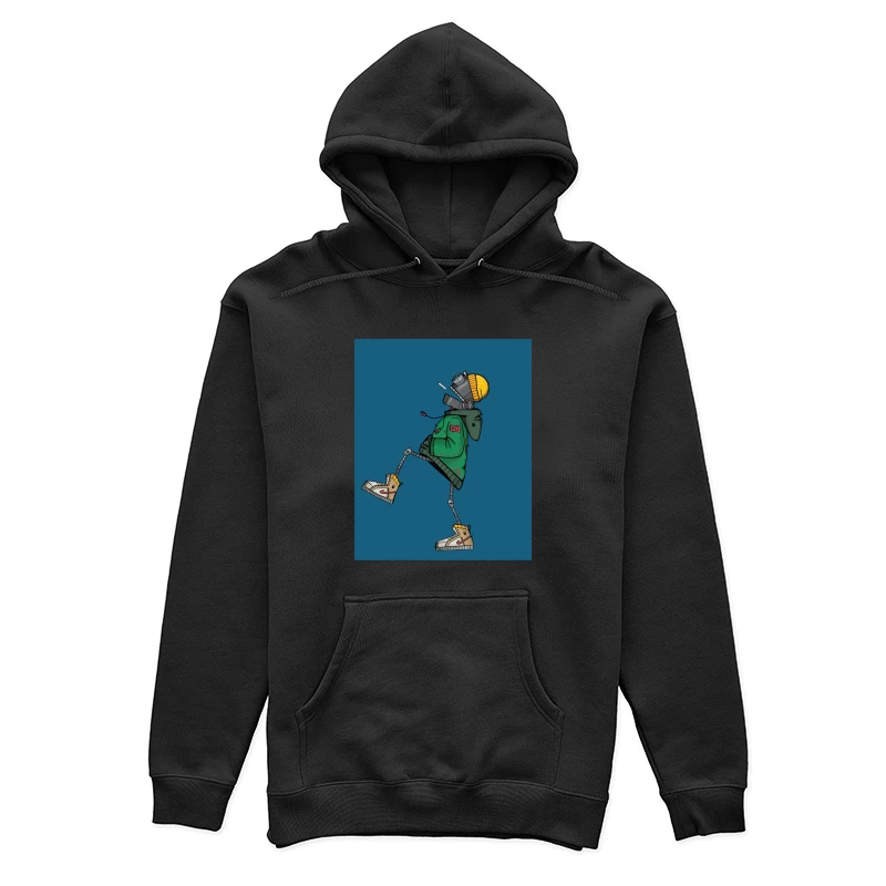 Stylish Robot in Green Jacket and Sneakers Female Pullover Hoodie