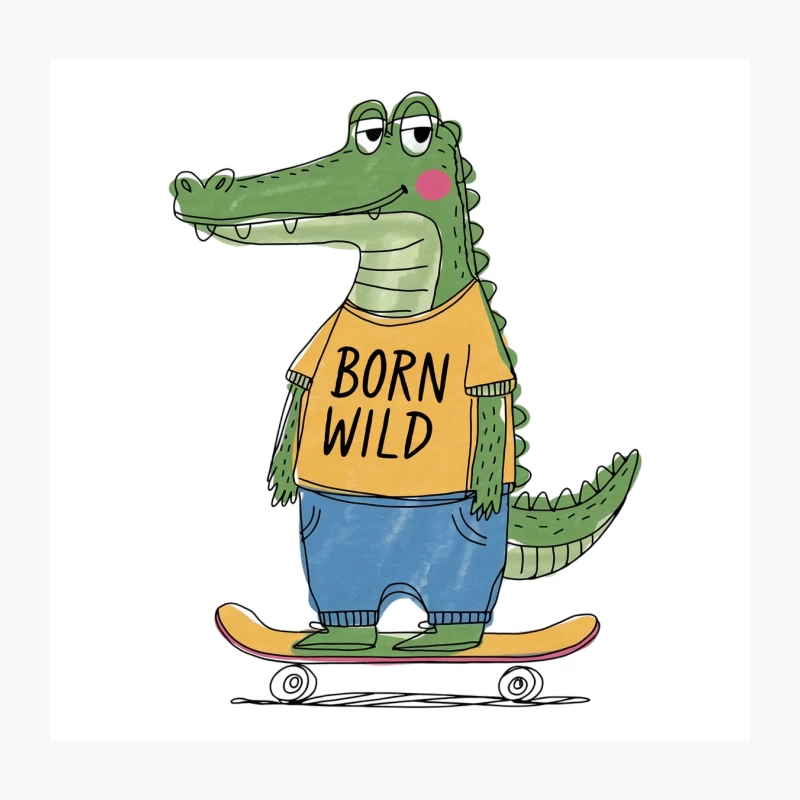 Skateboarding Alligator: Born Wild and Ready to Roll Throw Pillow