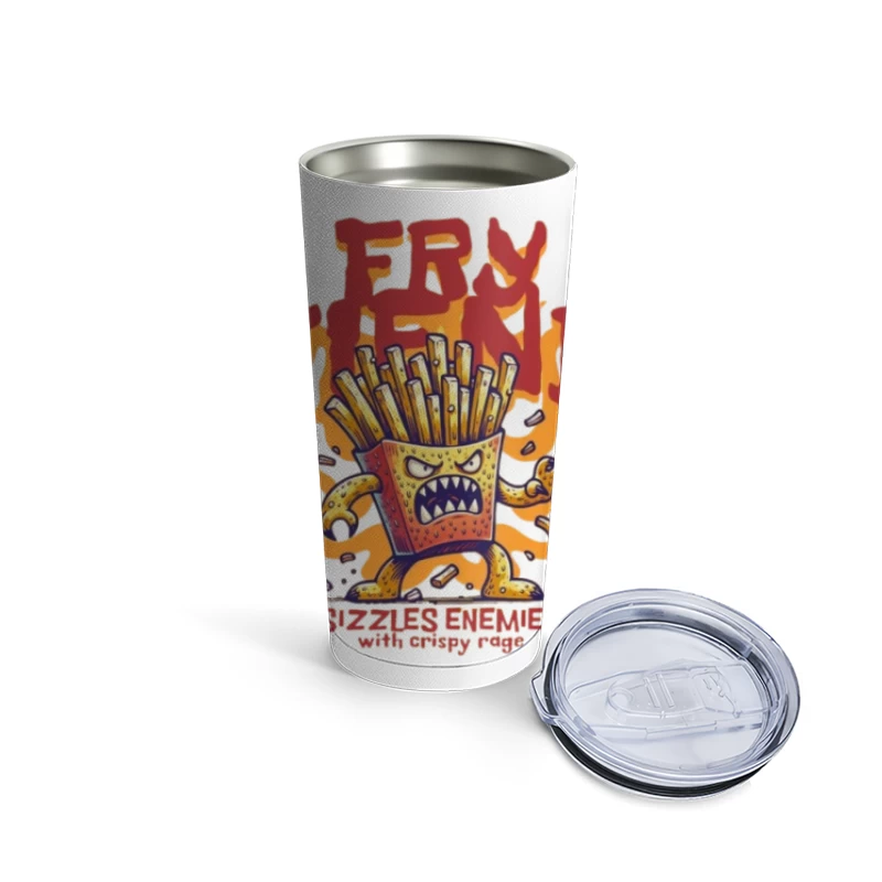 Angry French Fries Monster Character with Flames Illustration Travel Mug