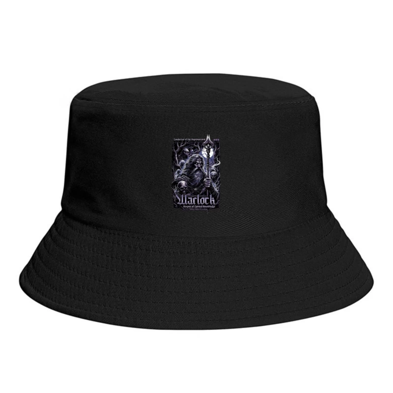 Dark Wizard with Staff Among Skulls - Gothic Fantasy Art Bucket Hat