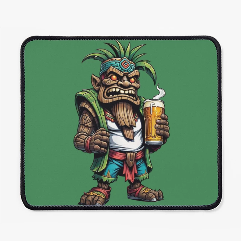 Angry Tribal Character with Beer Mouse Pad