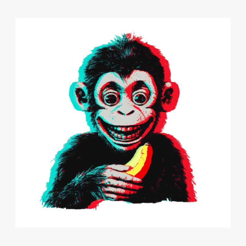 Retro 3D Monkey with Banana: Surreal Pop Art Chimpanzee Throw Pillow