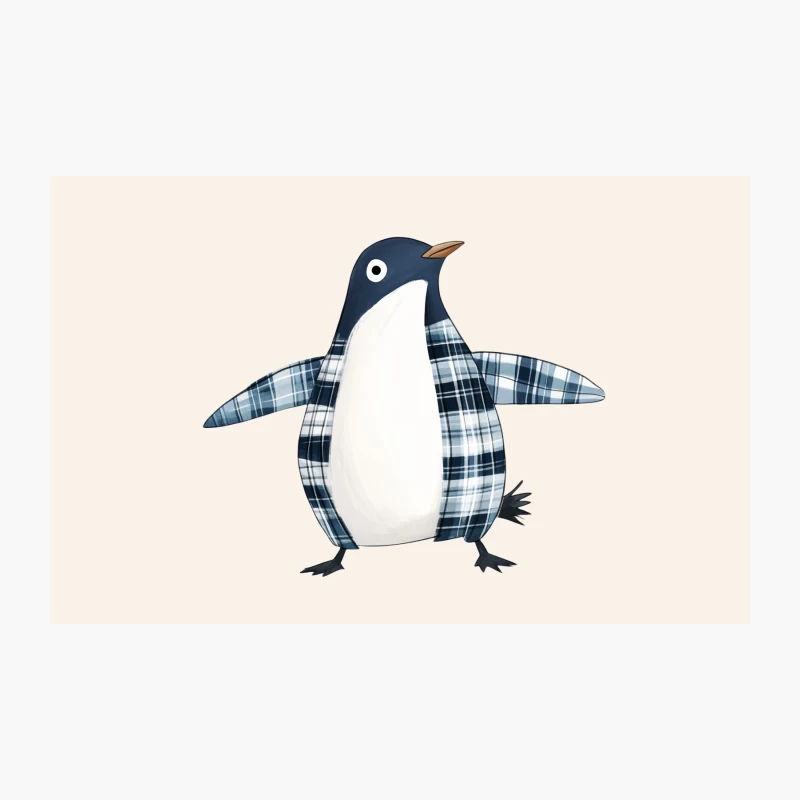 Cute Plaid Pattern Cartoon Penguin Illustration Travel Mug