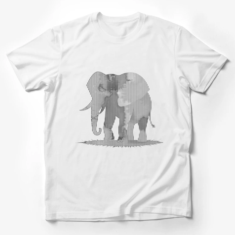 Striped Elephant Silhouette in Minimalist Line Art Male T-Shirt