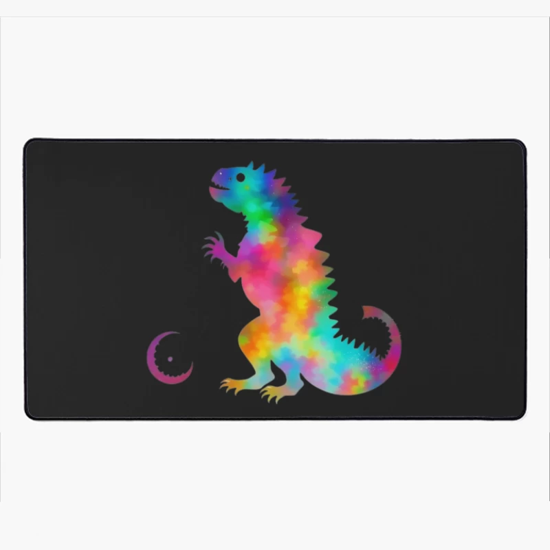 Rainbow Watercolor T-Rex Silhouette Desk Mat