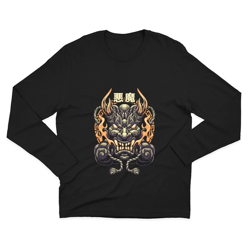 Epic Japanese Demon Mask Illustration Male Long Sleeve T-Shirt