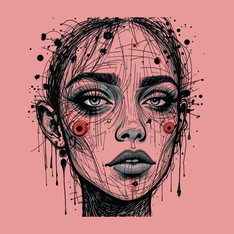 Futuristic Abstract Portrait Illustration Throw Pillow