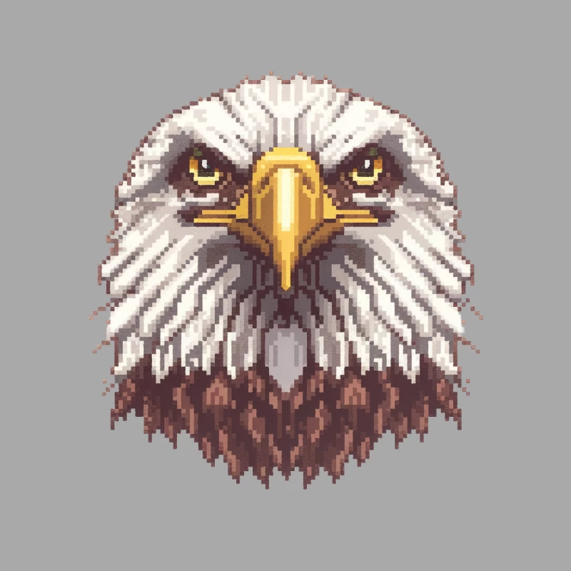 Fierce Pixel Art Bald Eagle: Patriotic Digital Animal Portrait Female Pullover Hoodie