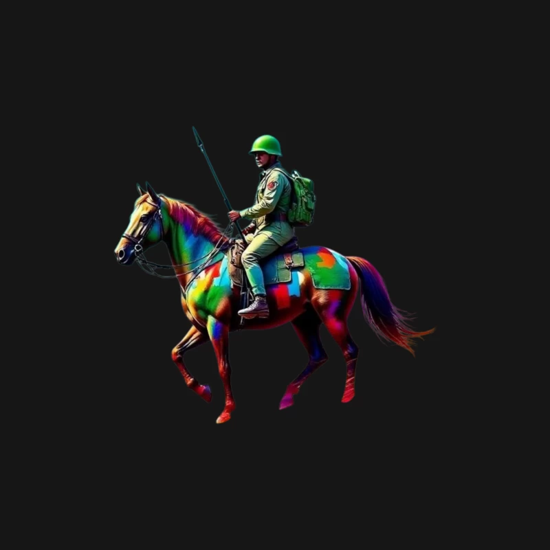 Colorful Military Cavalry Soldier on Horseback Male Long Sleeve T-Shirt