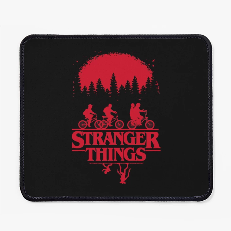 Stranger Things Red Silhouette Poster with Kids on Bikes Mouse Pad