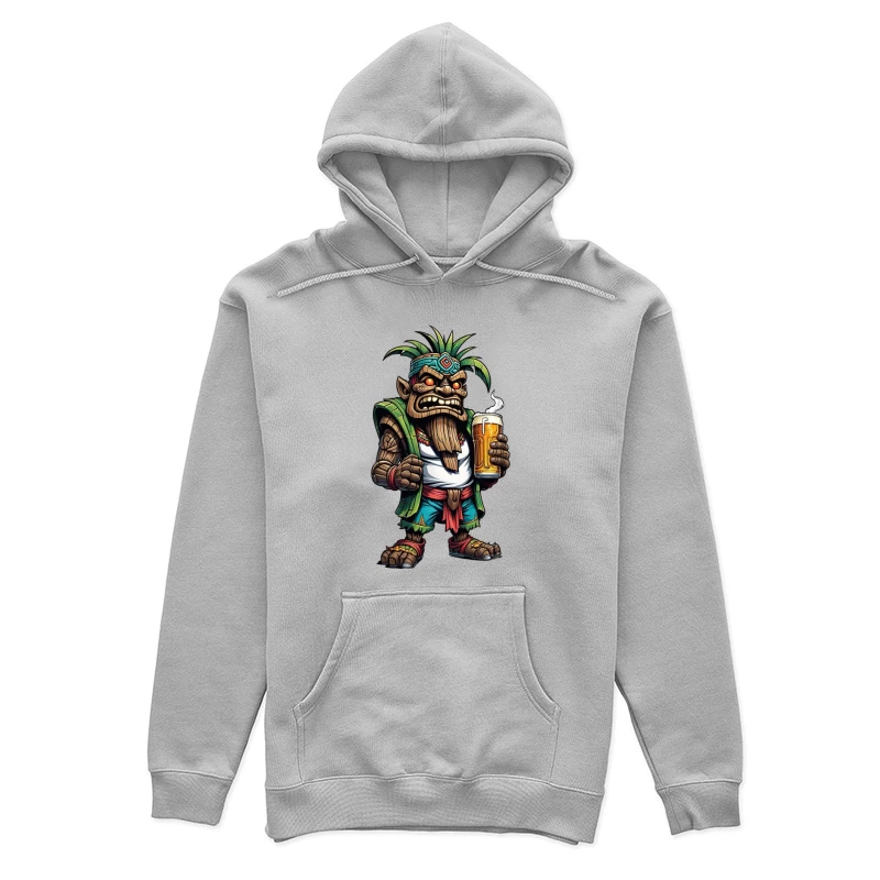 Angry Tribal Character with Beer Female Pullover Hoodie