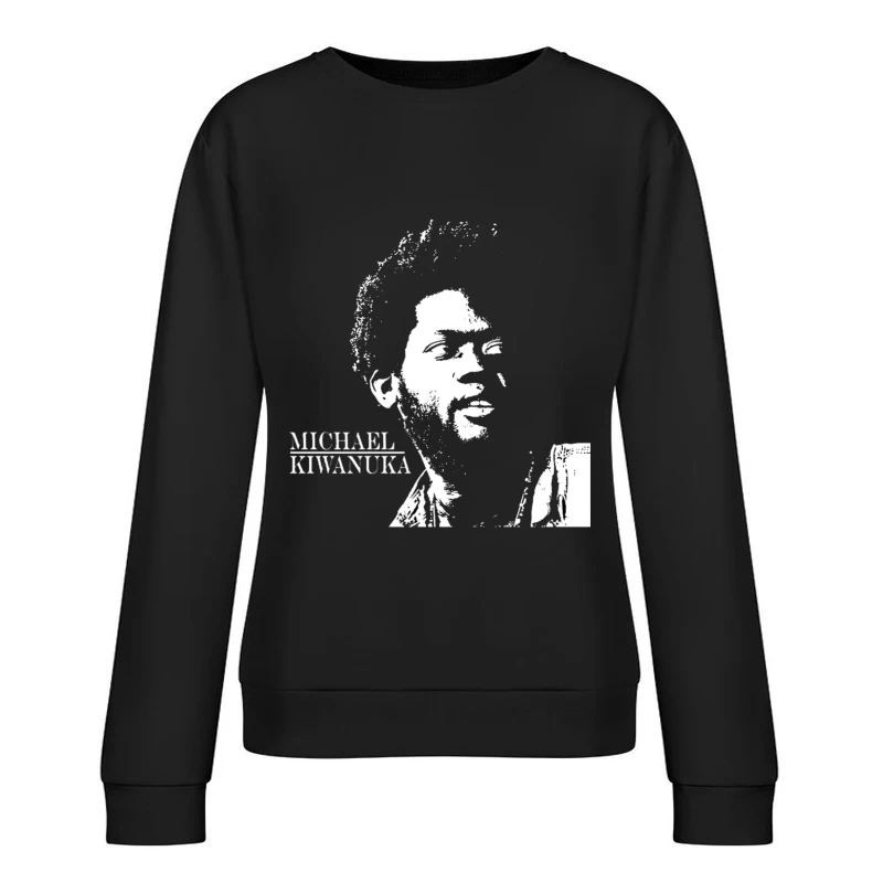 Black and White Line Art Portrait of Michael Kiwanuka Female Pullover Sweatshirt